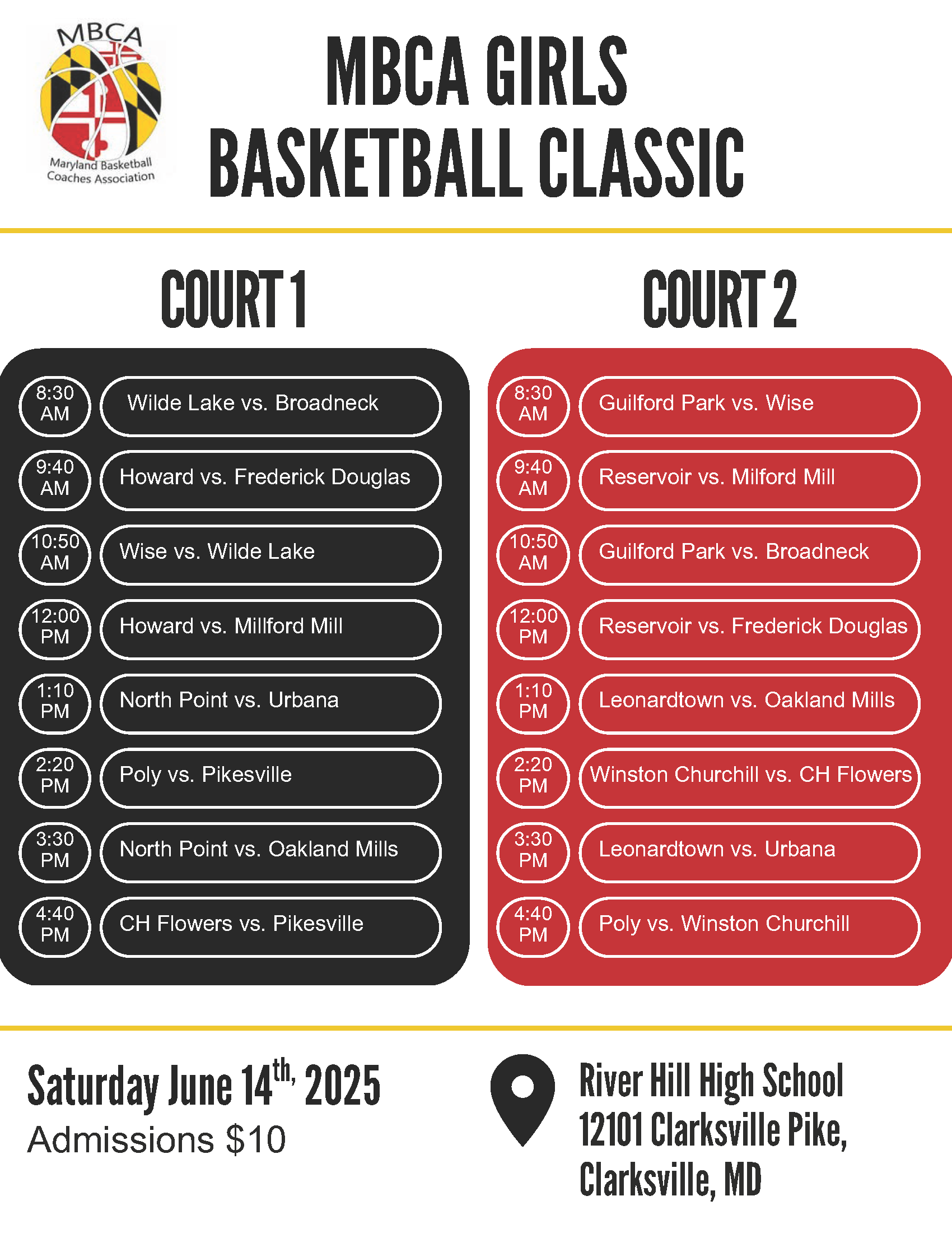 Maryland Girls Game Schedule 2025